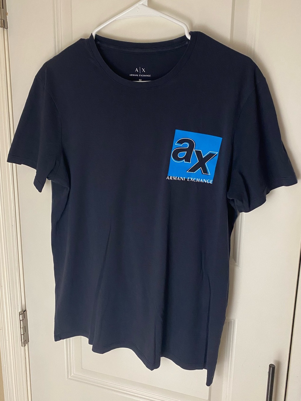 Armani Exchange Men's Dark Blue Tee - Size M Slim